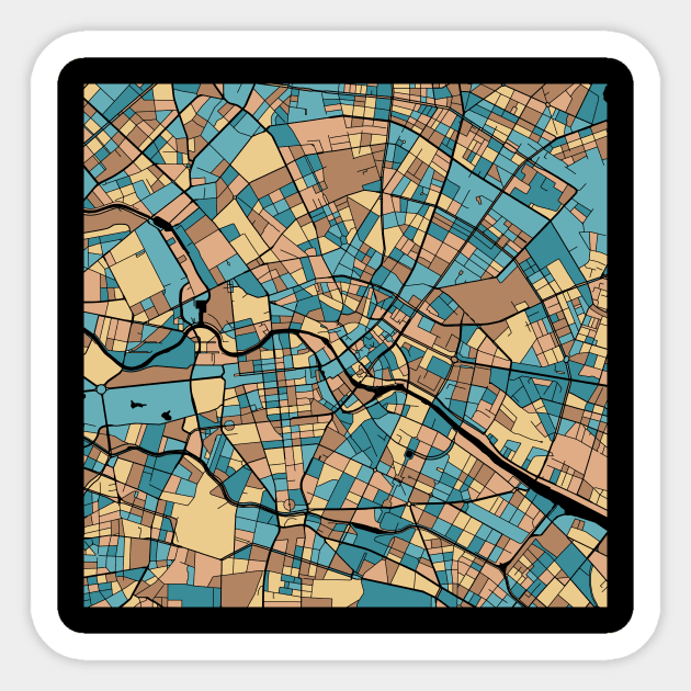 Berlin Map Pattern in Mid Century Pastel Sticker by PatternMaps